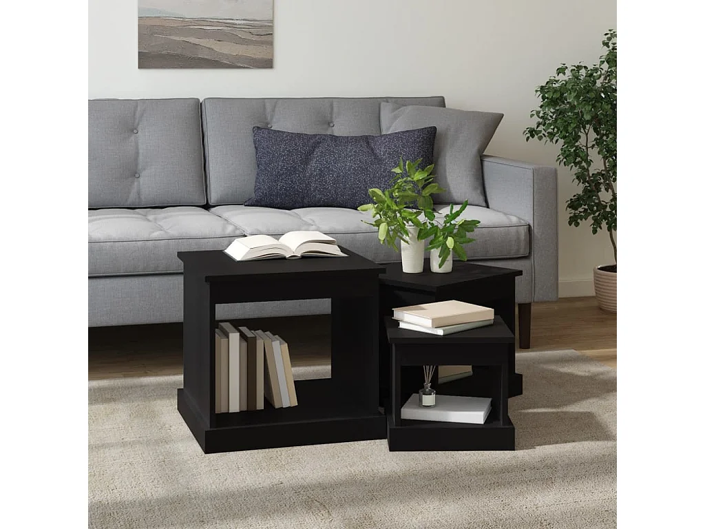 Mesas nido Gold 3 piezas de madera contrachapada negra