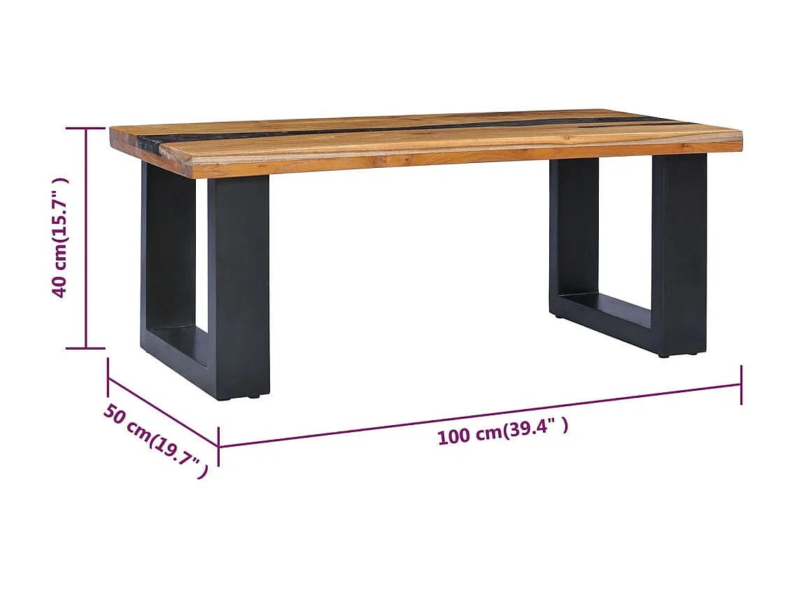 Goud Salontafel 100 x 50 x 40 cm Massief teakhout en polyresin