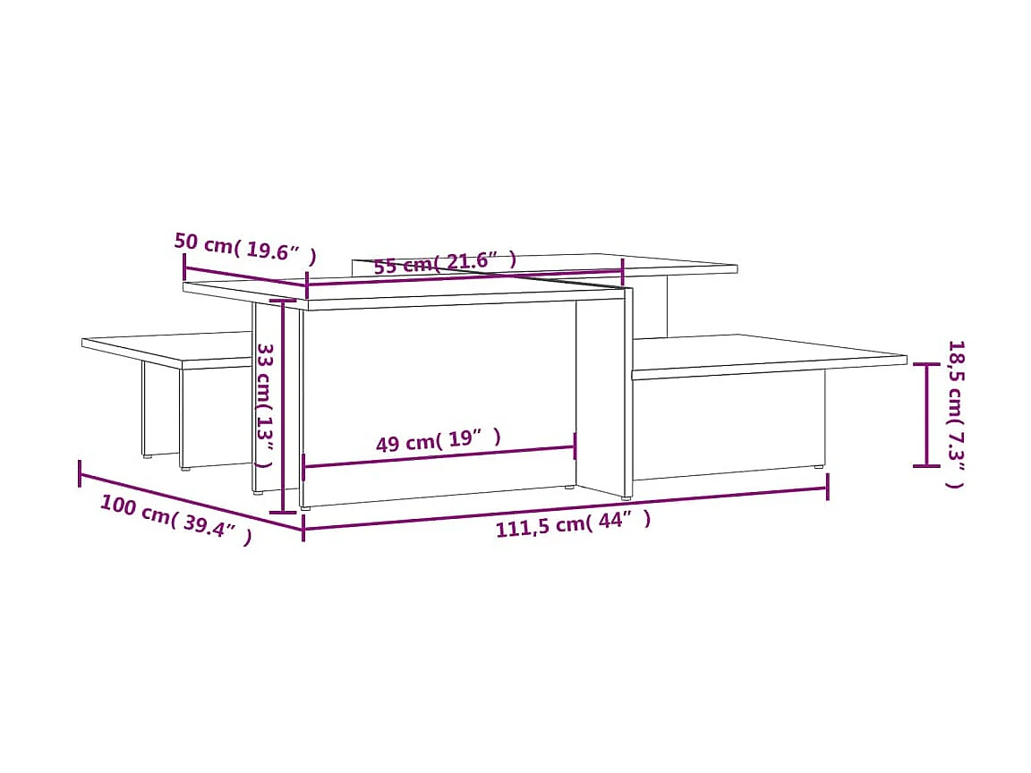 Tavolini Gold 2 pezzi in MDF grigio lucido
