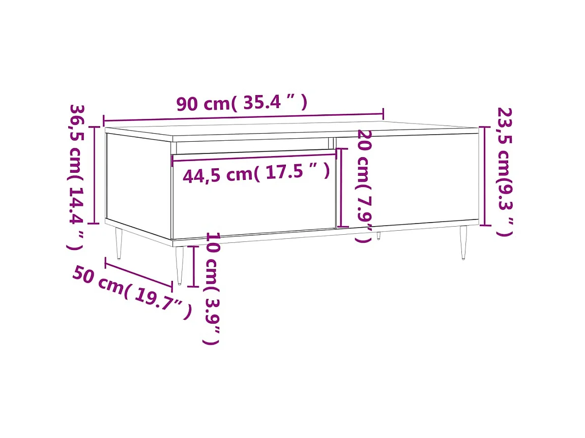Gouden Sonoma grijze salontafel 90x50x36,5 cm Bewerkt hout