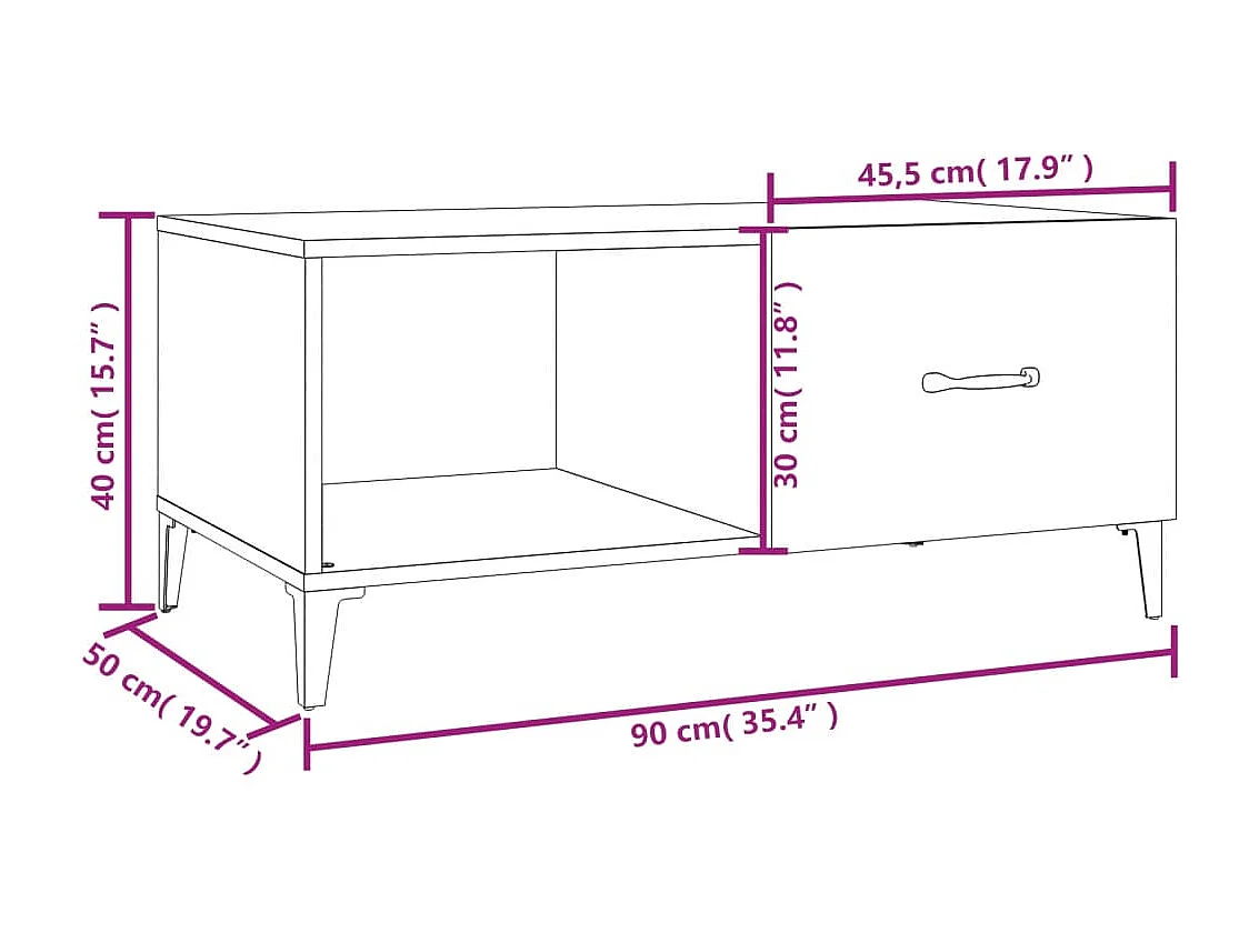 Mesa de centro dourada preta 90x50x40 cm madeira projetada