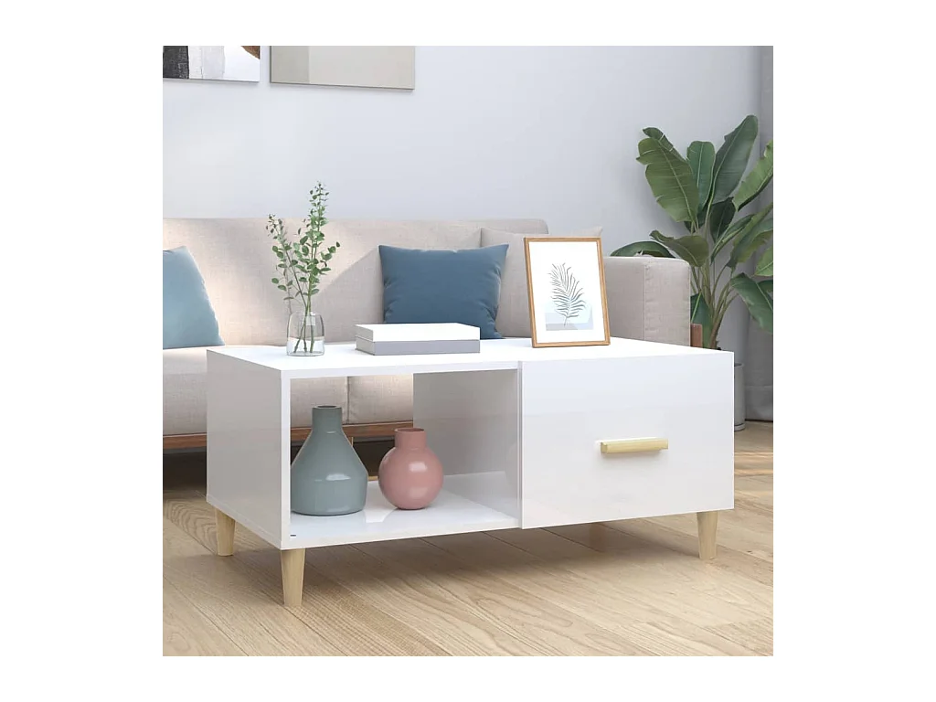 Table basse Blanc brillant 89,5x50x40 cm Bois d'ingénierie