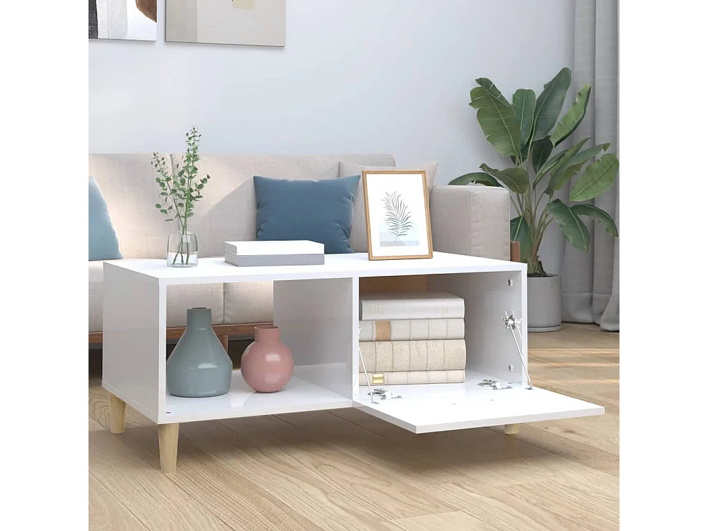 Table basse Blanc brillant 89,5x50x40 cm Bois d'ingénierie