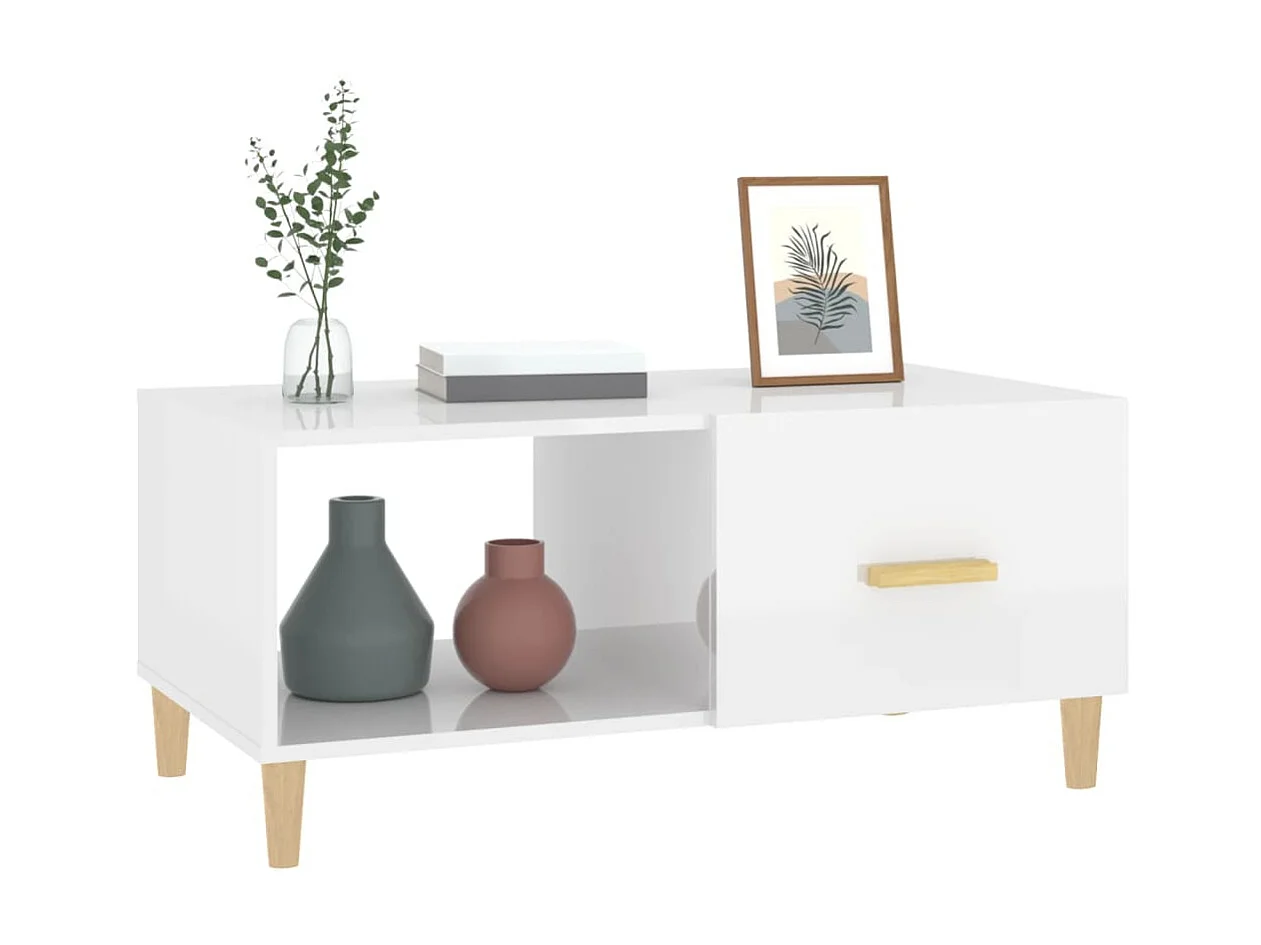 Table basse Blanc brillant 89,5x50x40 cm Bois d'ingénierie