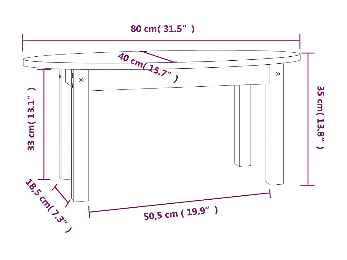 Gold Couchtisch Schwarz 80x40x35 cm Massives Kiefernholz