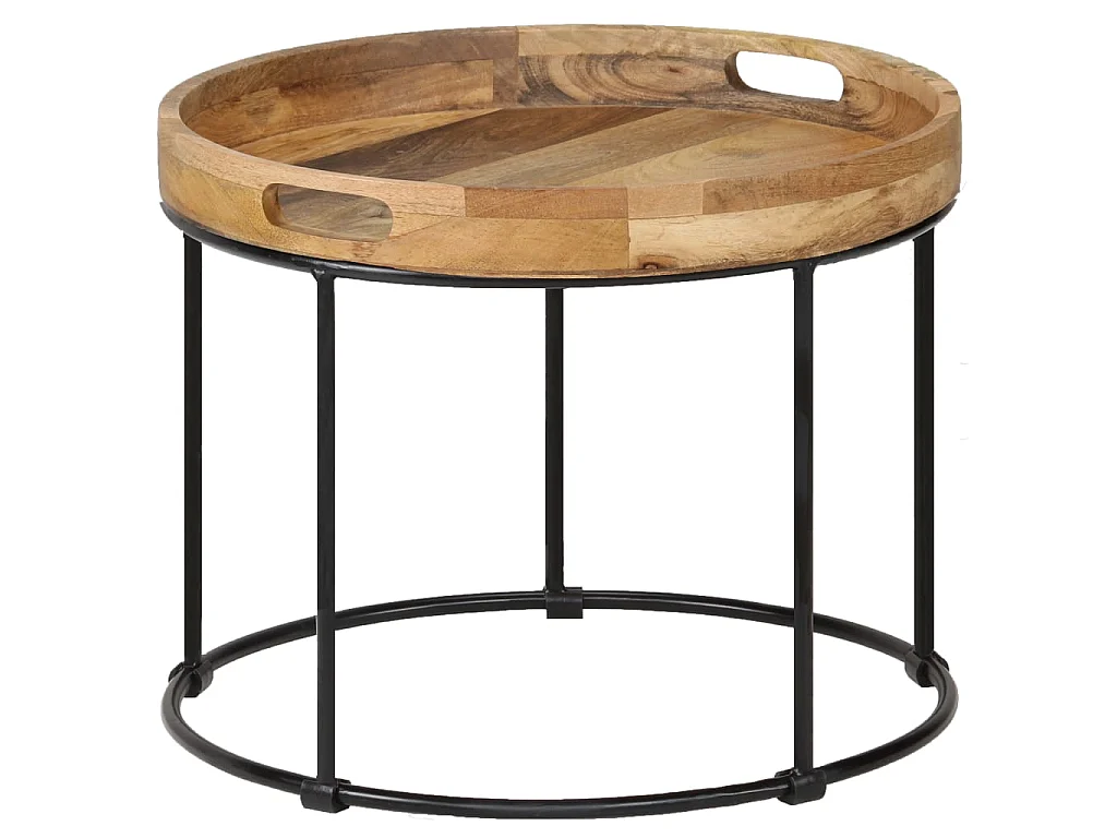 Mesa de centro dourada Madeira maciça de mangueira e aço 50 x 40 cm