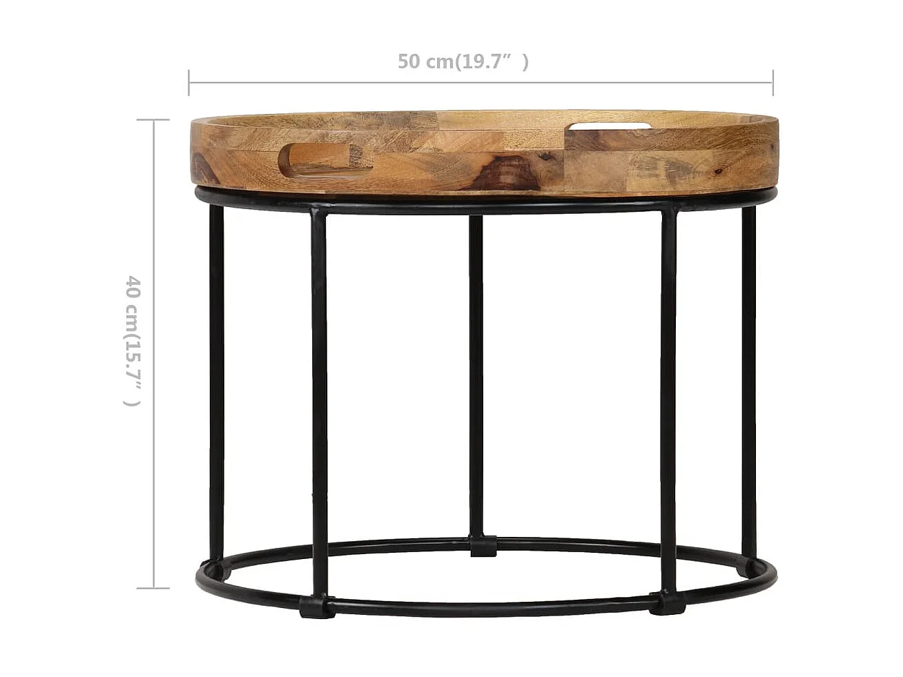 Mesa de centro dourada Madeira maciça de mangueira e aço 50 x 40 cm