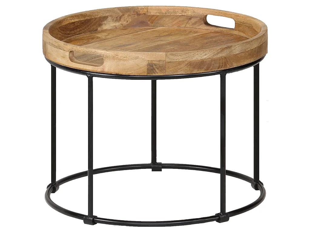 Mesa de centro dourada Madeira maciça de mangueira e aço 50 x 40 cm