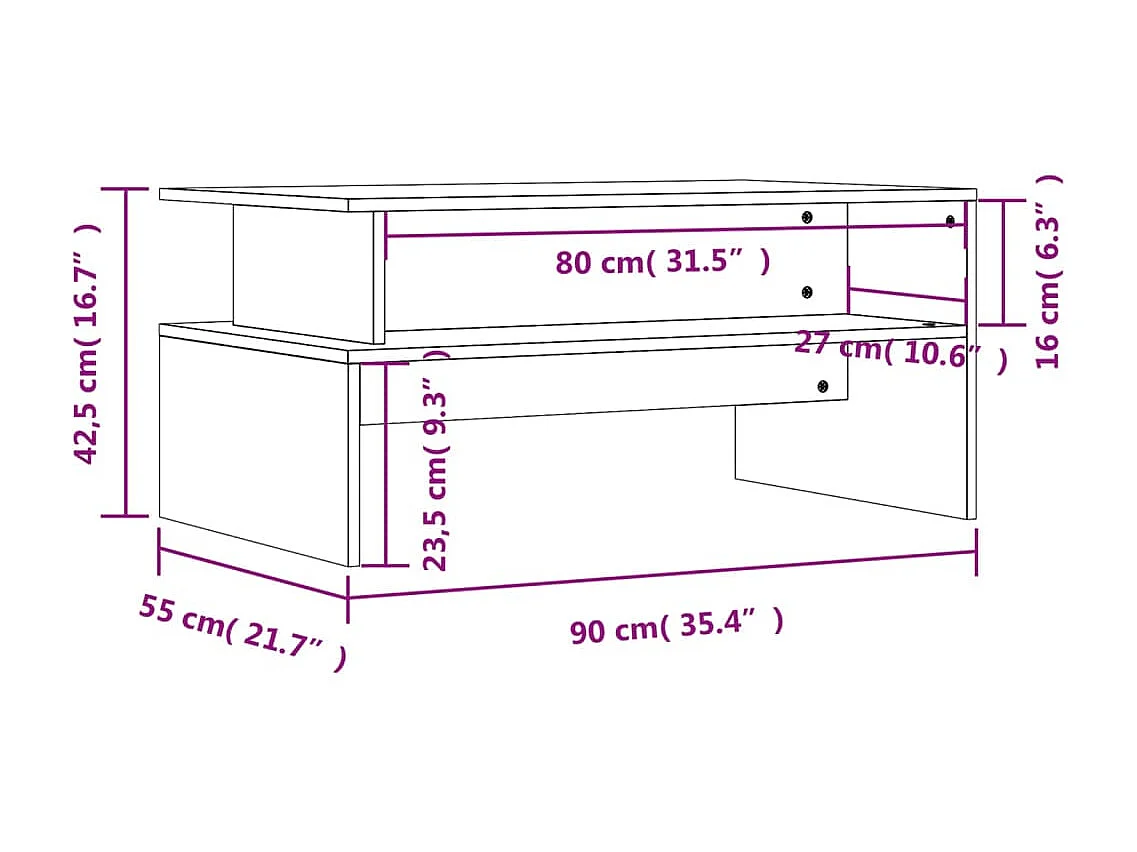 Table basse blanc brillant 90x55x42,5 cm bois d'ingénierie