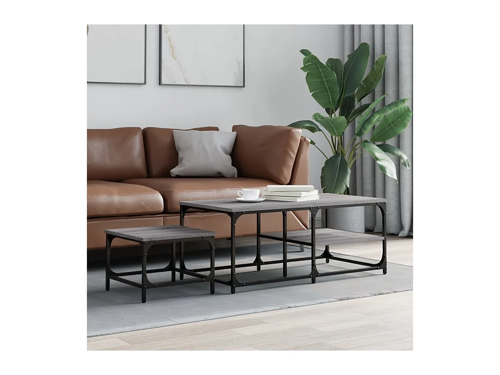 Goldene Nesting-Couchtische, 2 Stück, sonomagraues Holzwerkstoff