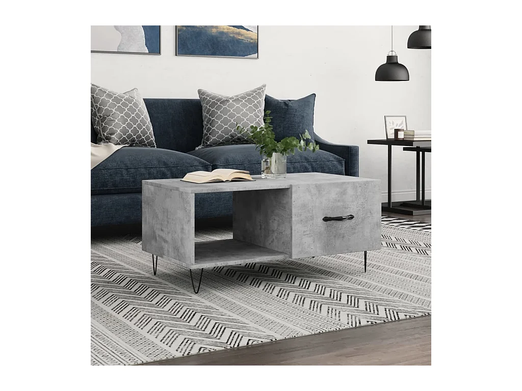 Table basse gris béton 90x50x40 cm bois d'ingénierie