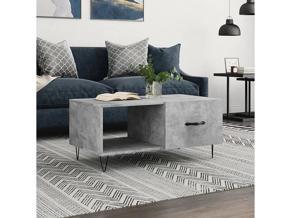 Table basse gris béton 90x50x40 cm bois d'ingénierie