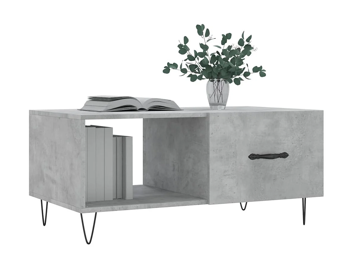 Table basse gris béton 90x50x40 cm bois d'ingénierie
