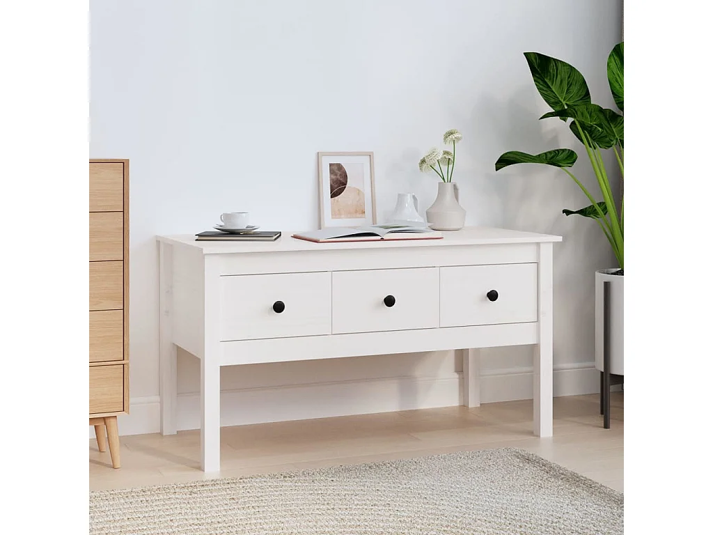 Tavolino Gold Bianco 102x49x55 cm Legno di pino massiccio