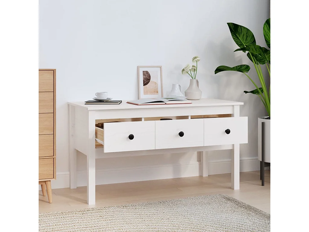 Gold Couchtisch Weiß 102x49x55 cm Massives Kiefernholz