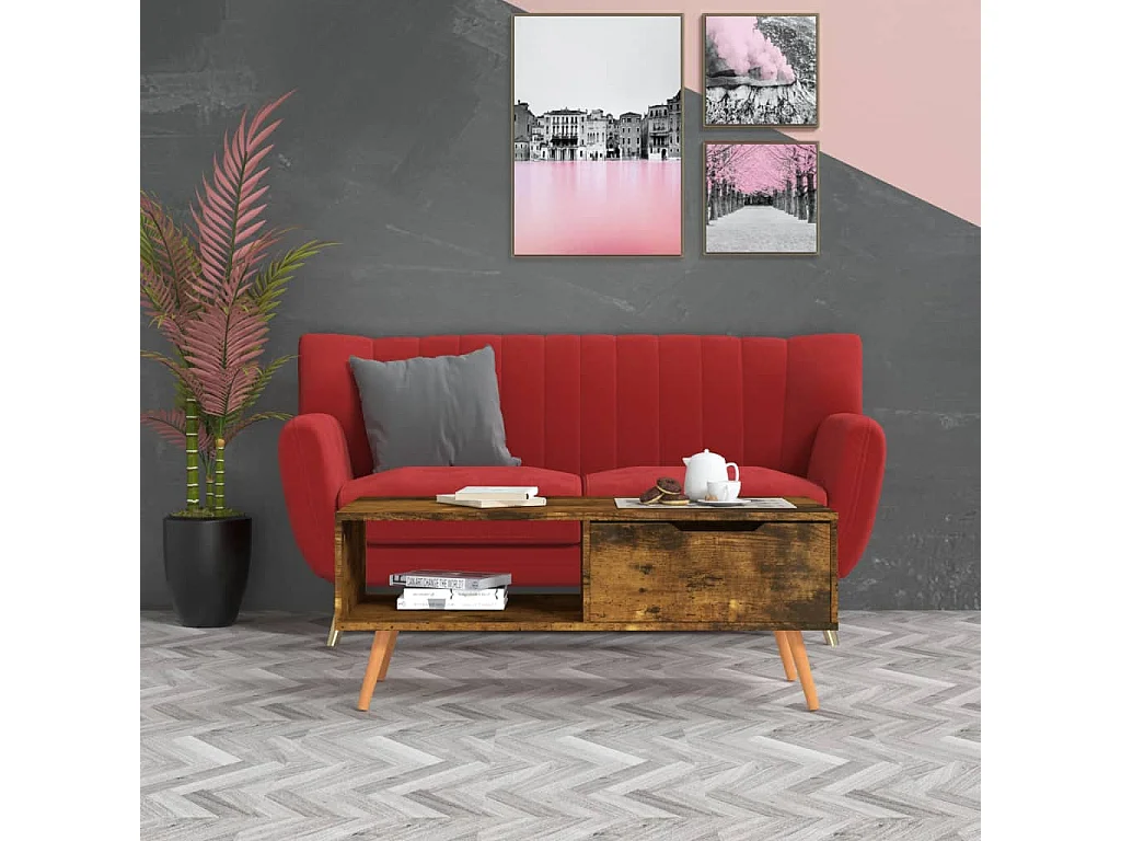 Mesa de centro dourada Carvalho fumado 100x49,5x43 cm Aglomerado