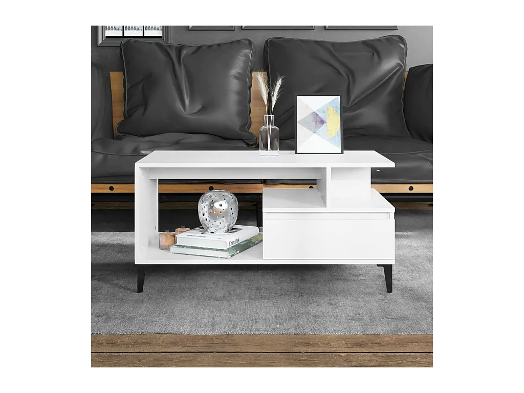 Goldfarbener Couchtisch Weiß 90x49x45 cm Holzwerkstoff