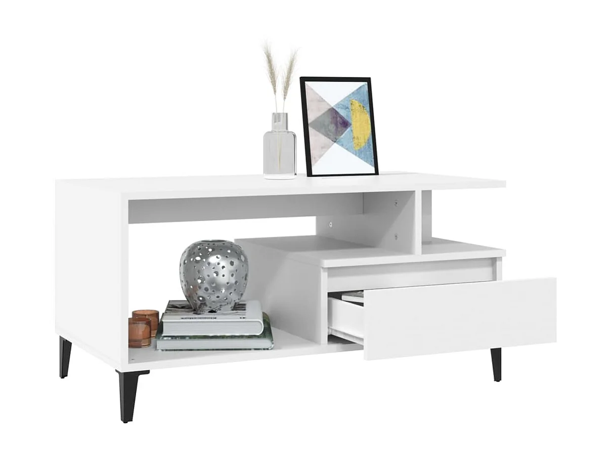 Tavolino Gold Bianco 90x49x45 cm MDF