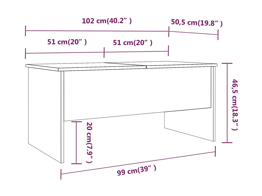 Goldfarbener Couchtisch, Schwarz, 102 x 50,5 x 46,5 cm, Holzwerkstoff