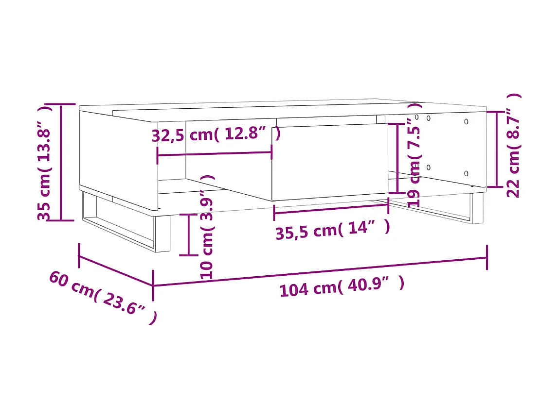 Table basse chêne sonoma 104x60x35 cm bois d'ingénierie