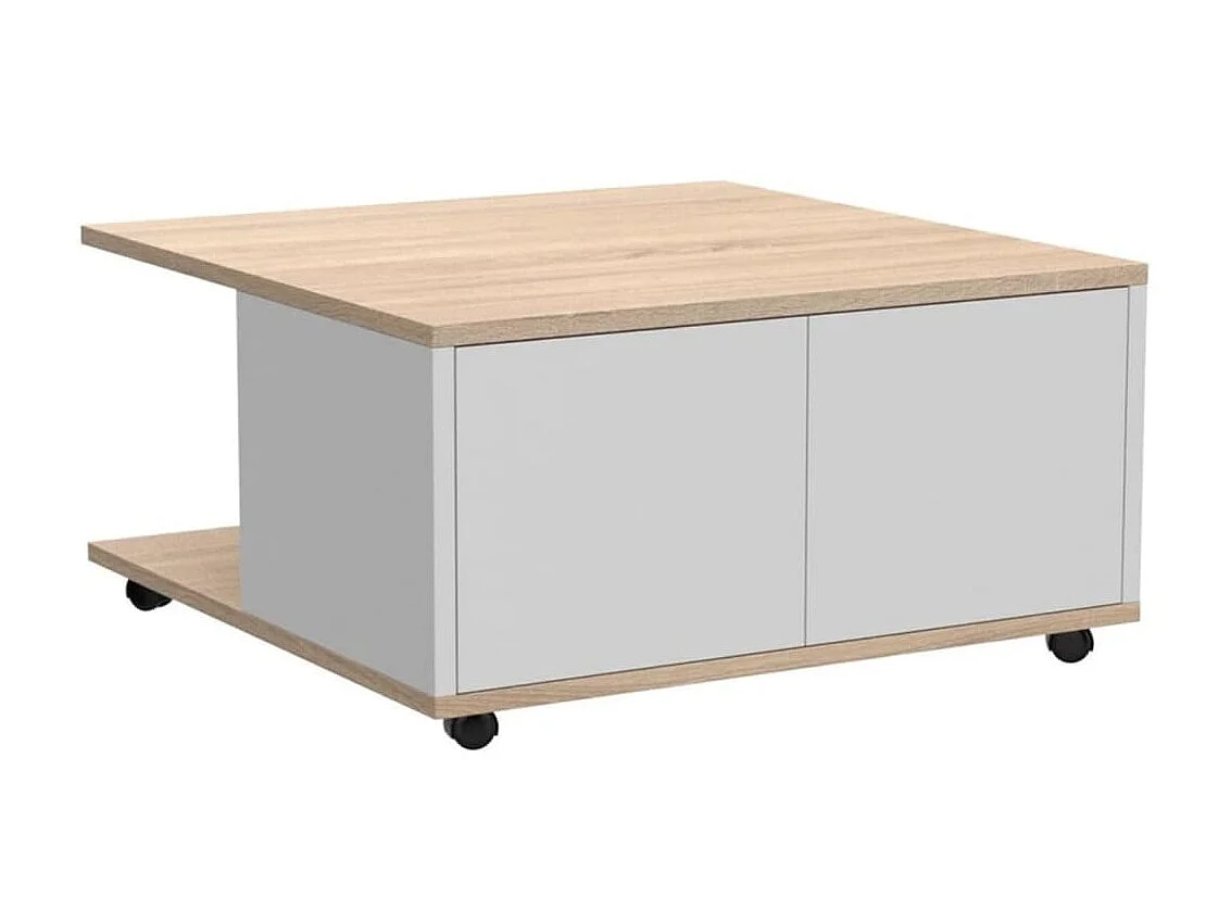 FMD Mobiler Couchtisch 70x70x36 cm Eiche und glänzendes Weiß