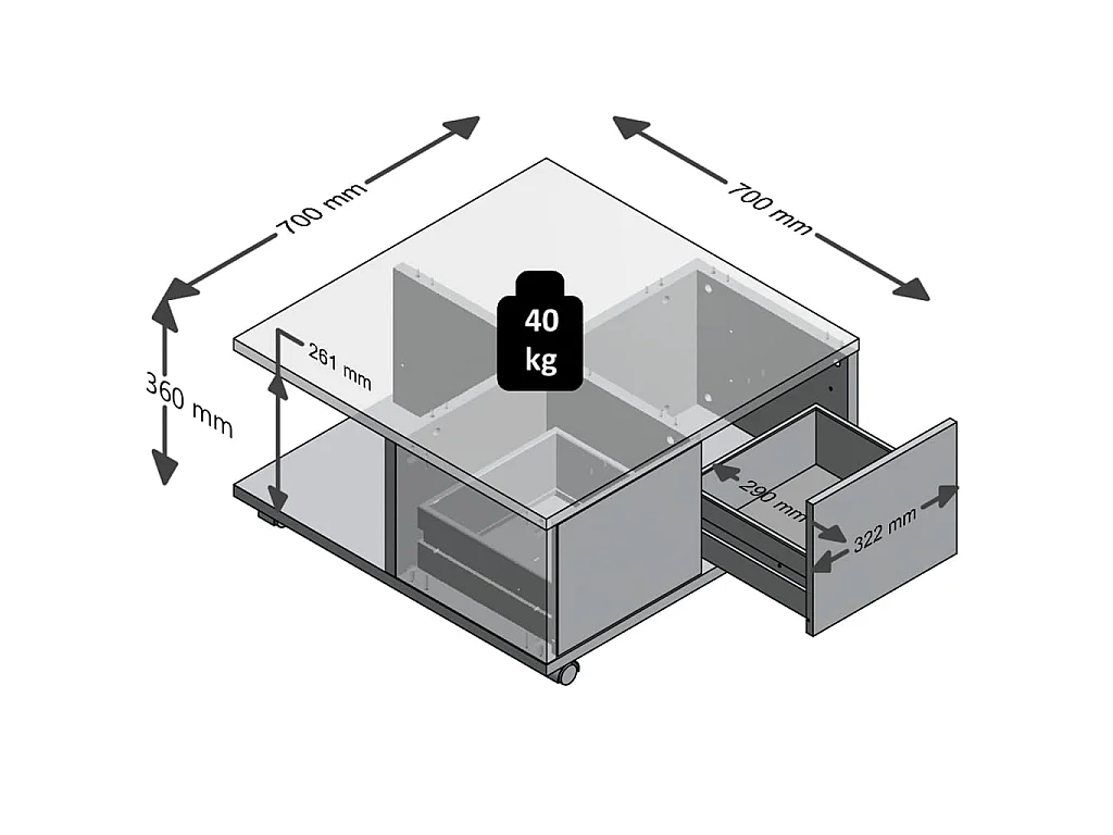 FMD Mobiler Couchtisch 70x70x36 cm Eiche und glänzendes Weiß