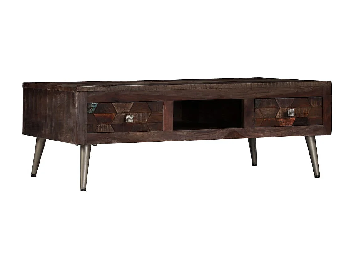 Mesa de centro dourada madeira recuperada maciça 100 x 60 x 35 cm