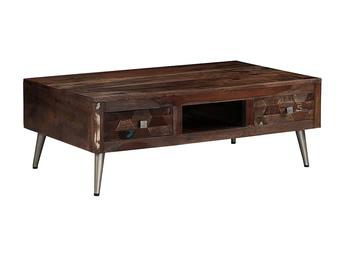 Mesa de centro dourada madeira recuperada maciça 100 x 60 x 35 cm