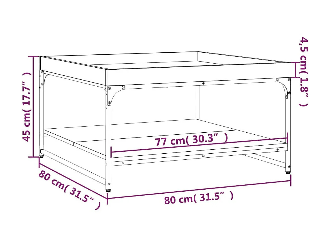 Mesa de centro cinza Gold Sonoma 80x80x45 cm madeira e ferro