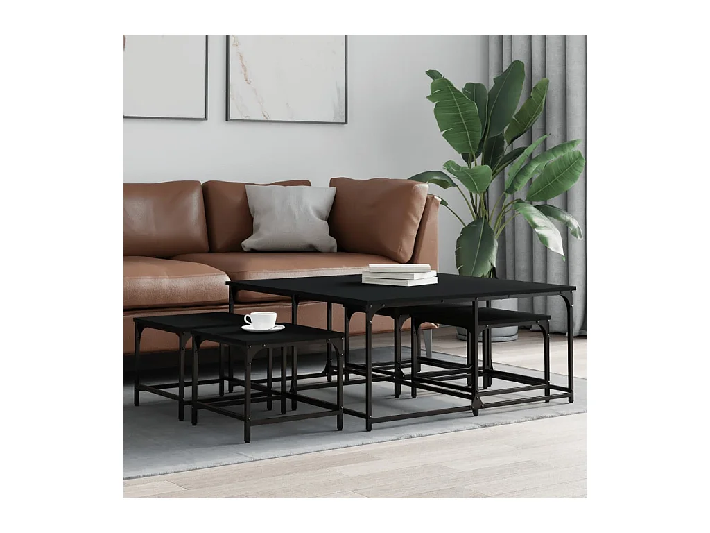 Tables basses gigognes 5 pcs noir bois d'ingénierie