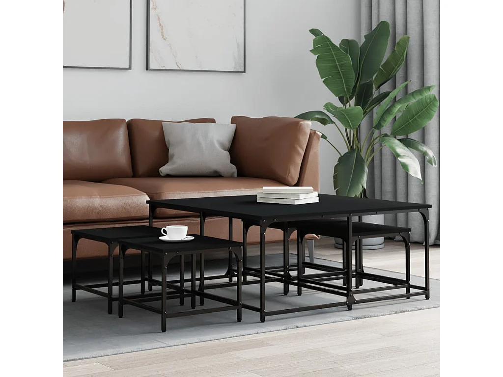 Gold Nesting salontafels 5 stuks zwart parket