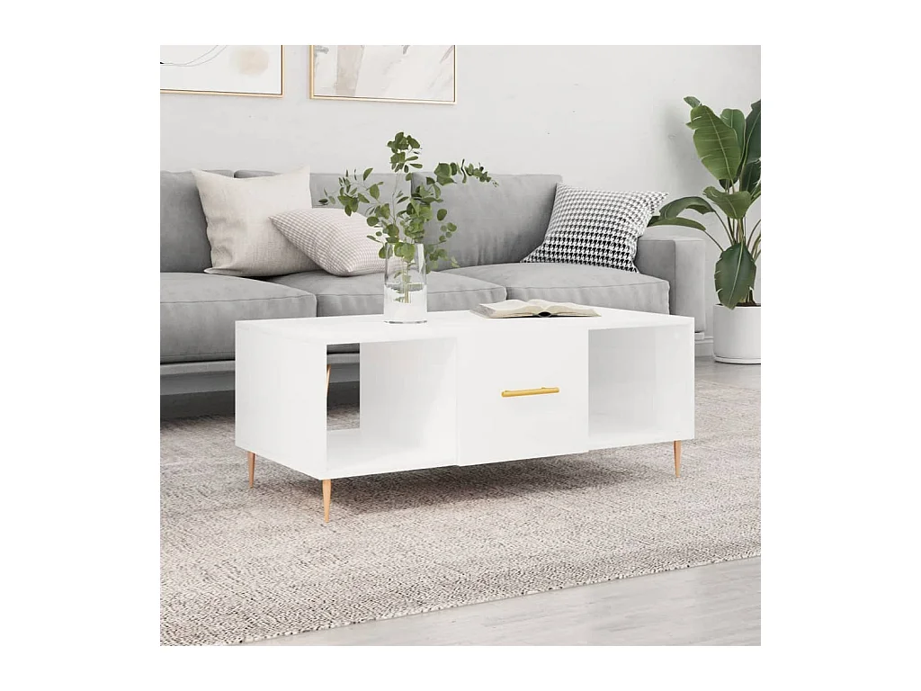 Gold Salontafel Glanzend wit 102x50x40 cm Bewerkt hout