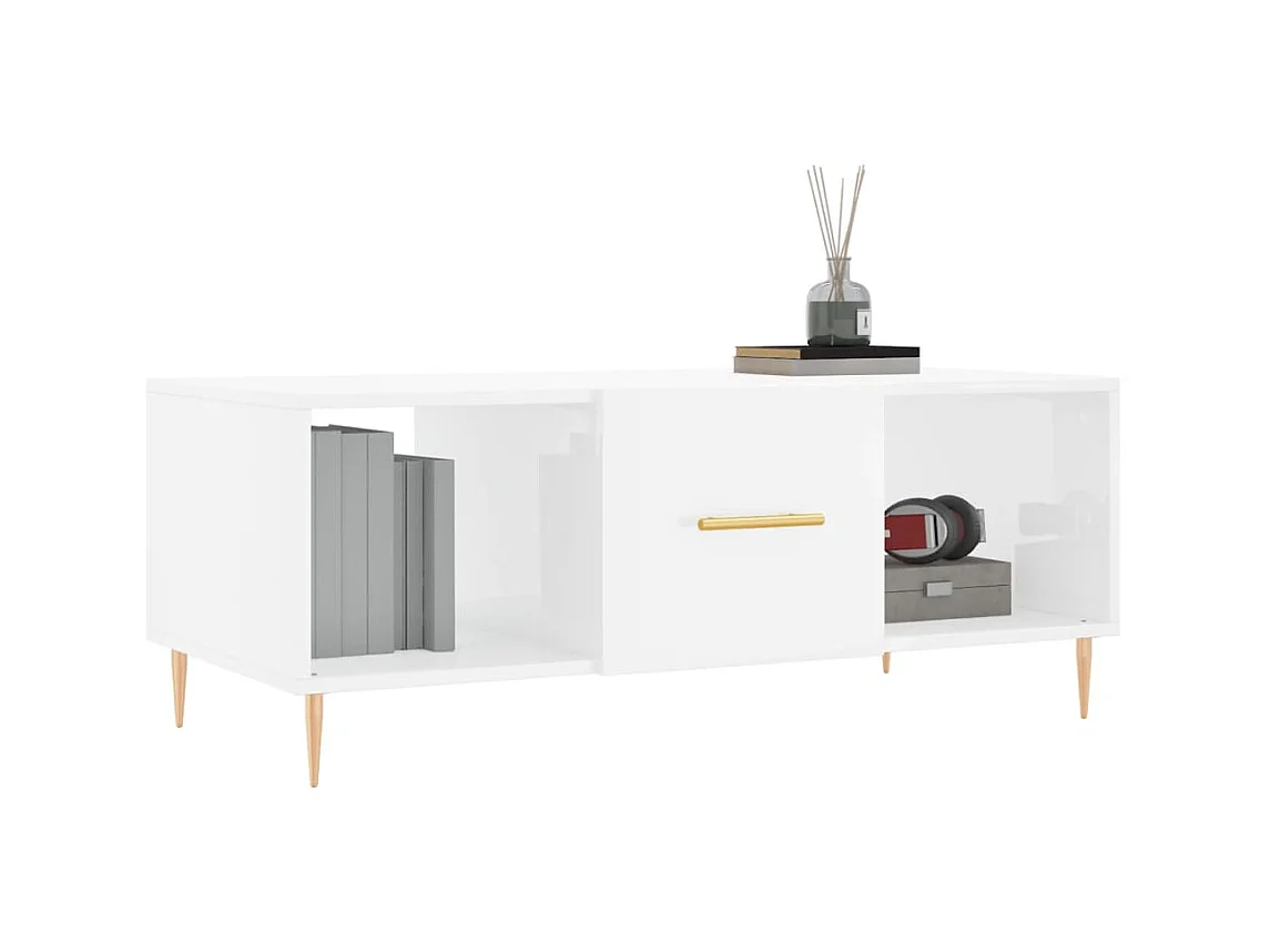 Gold Salontafel Glanzend wit 102x50x40 cm Bewerkt hout