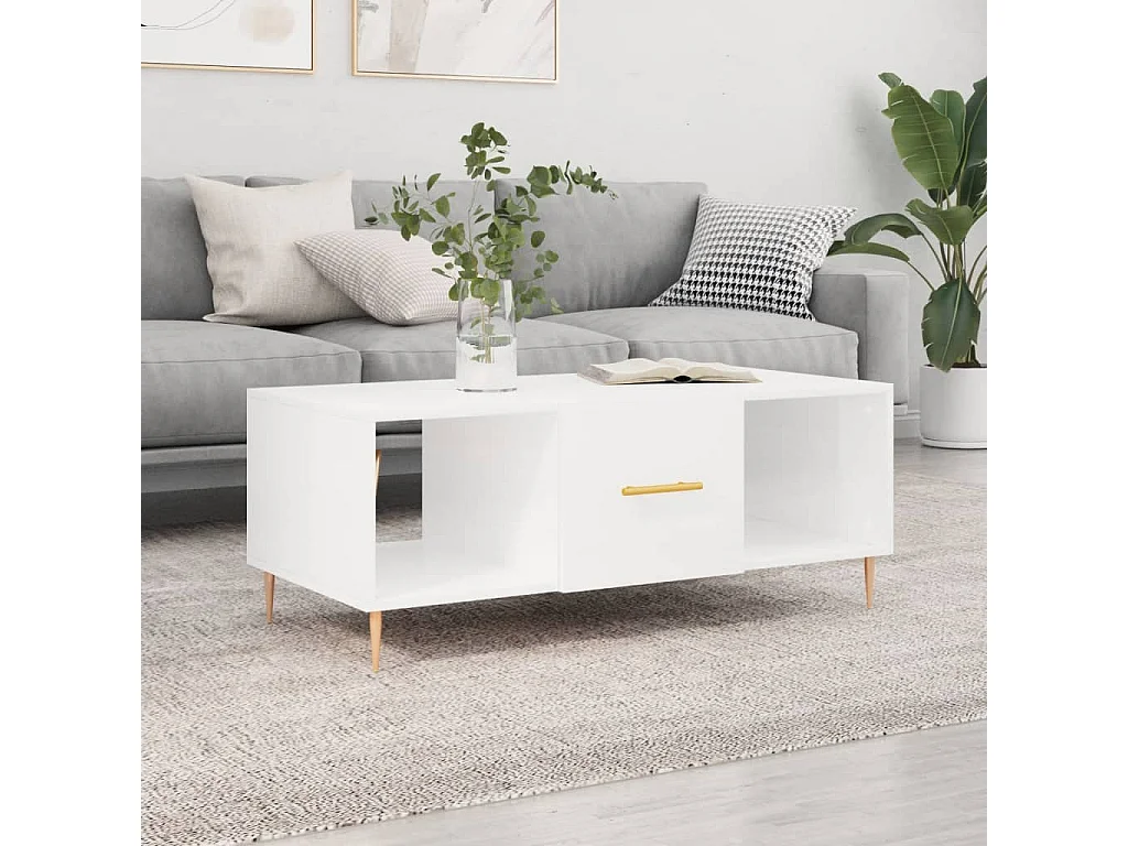 Mesa de centro Gold Blanco brillo 102x50x40 cm Madera contrachapada