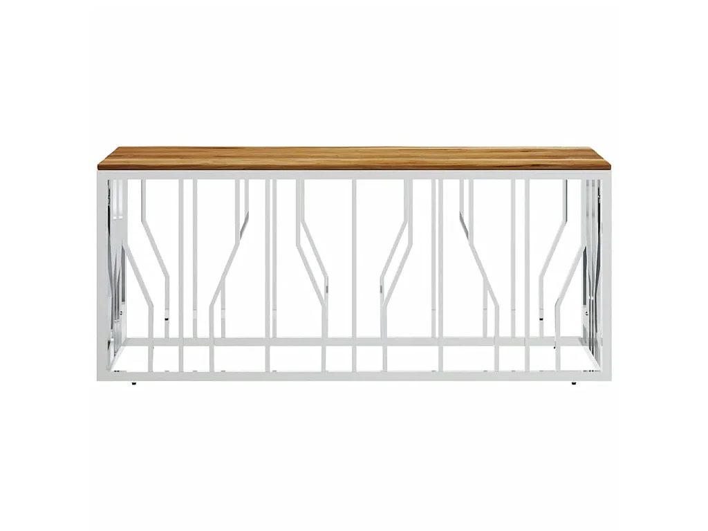 Mesa de centro dorada de acero inoxidable plateado y madera maciza de acacia.
