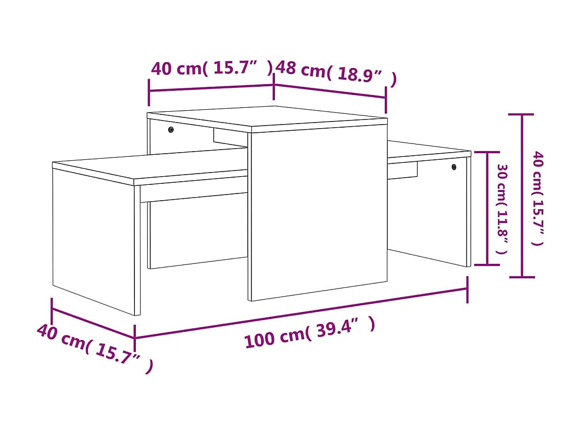 Gold Set di tavolini in rovere Sonoma 100x48x40 cm Truciolare
