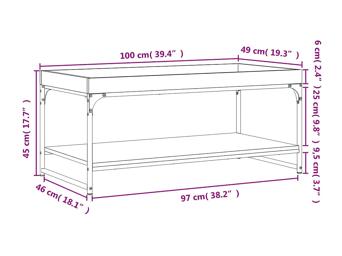 Table basse chêne marron 100x49x45 cm bois d'ingénierie
