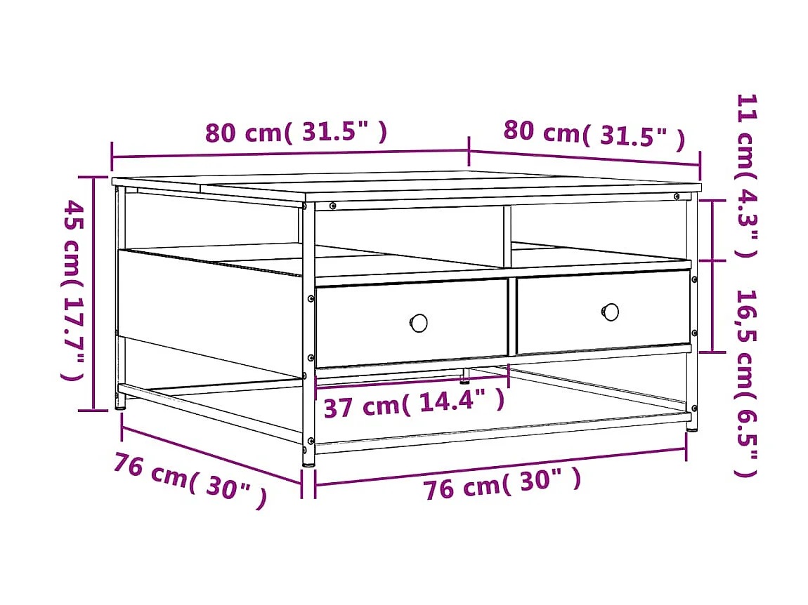 Table basse sonoma gris 80x80x45 cm bois d'ingénierie