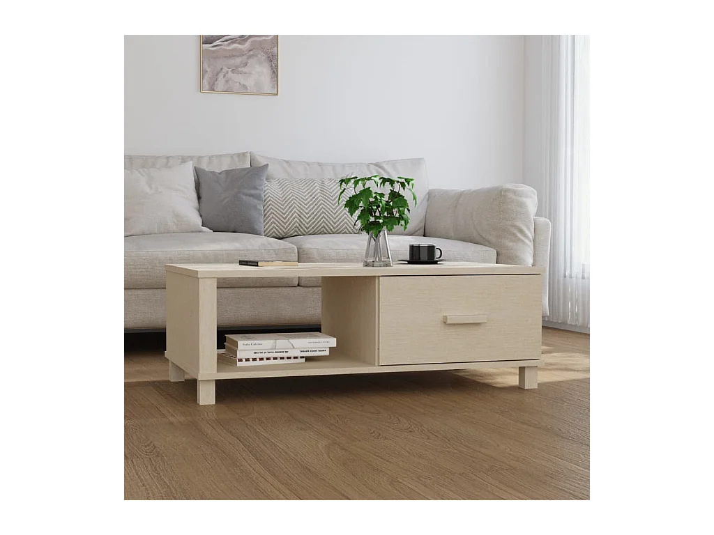 Gold Couchtisch HAMAR Honigbraun 100x55x35 cm Massives Kiefernholz