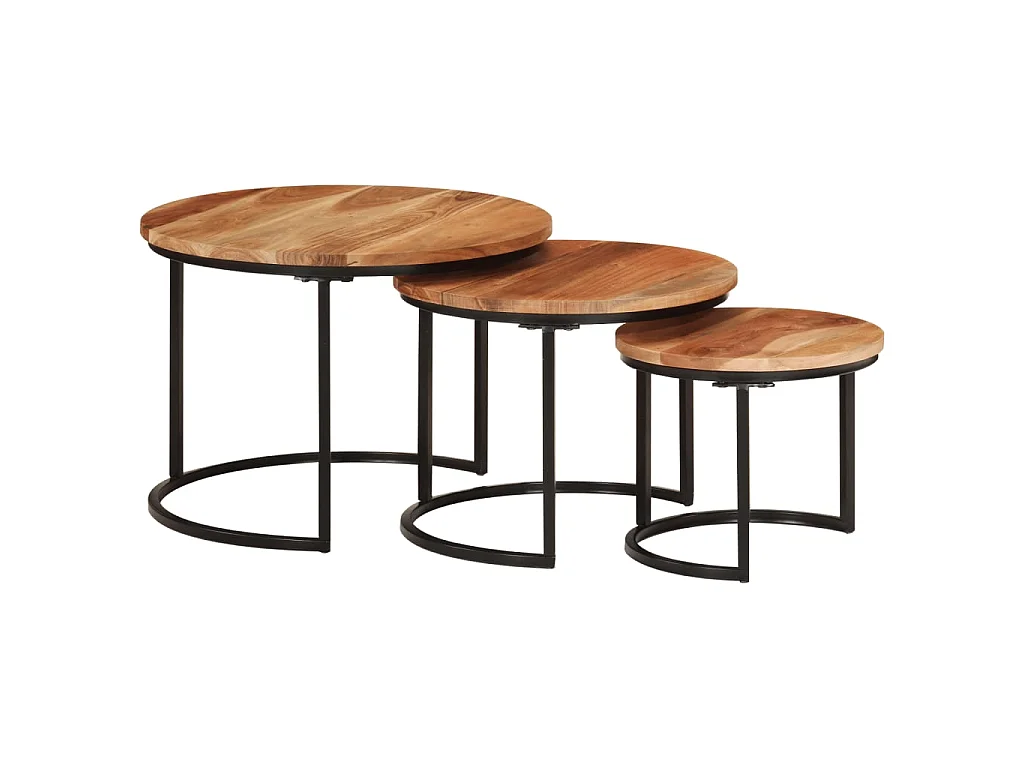 Gold Bijzettafels 3 stuks massief acaciahout