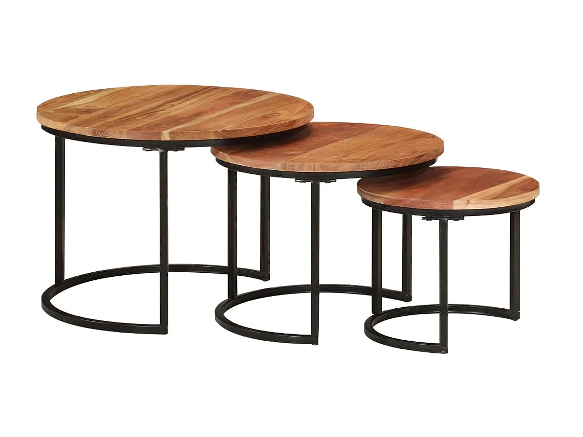 Gold Bijzettafels 3 stuks massief acaciahout