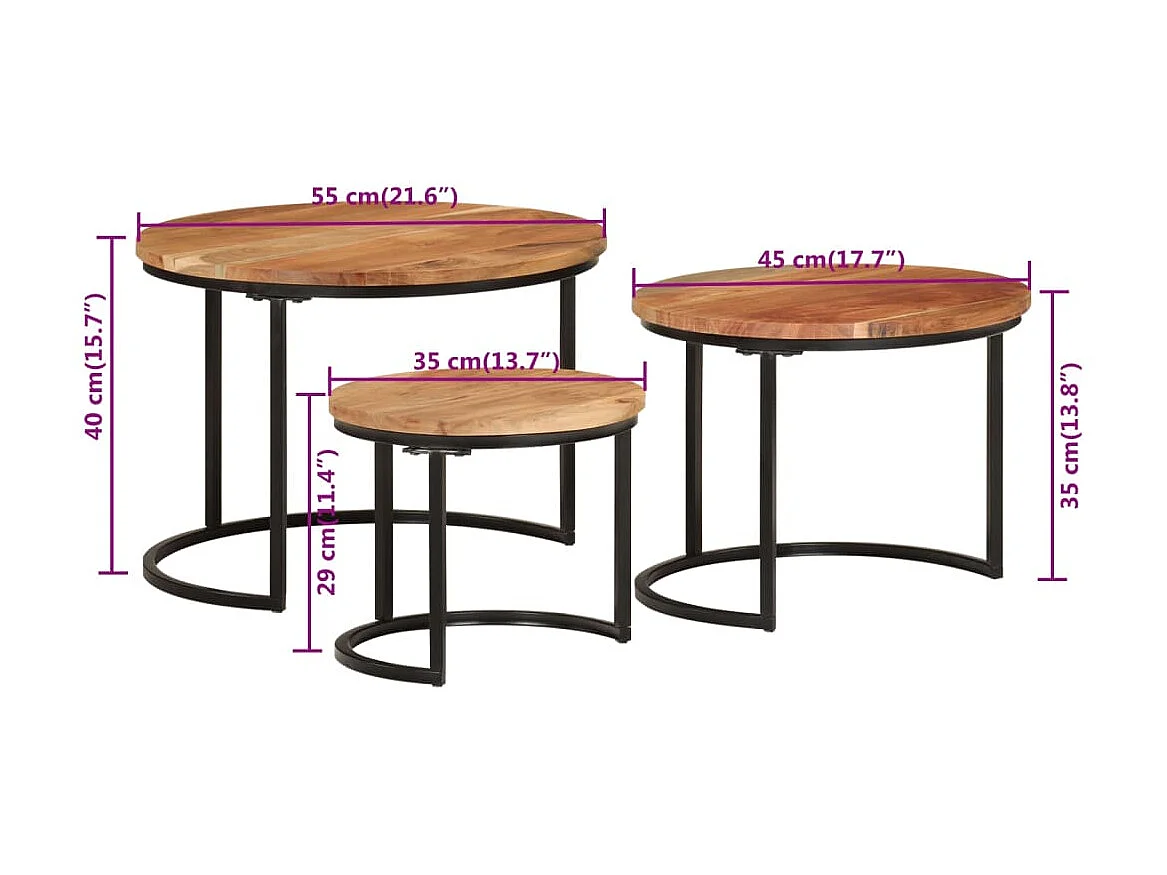 Gold Bijzettafels 3 stuks massief acaciahout