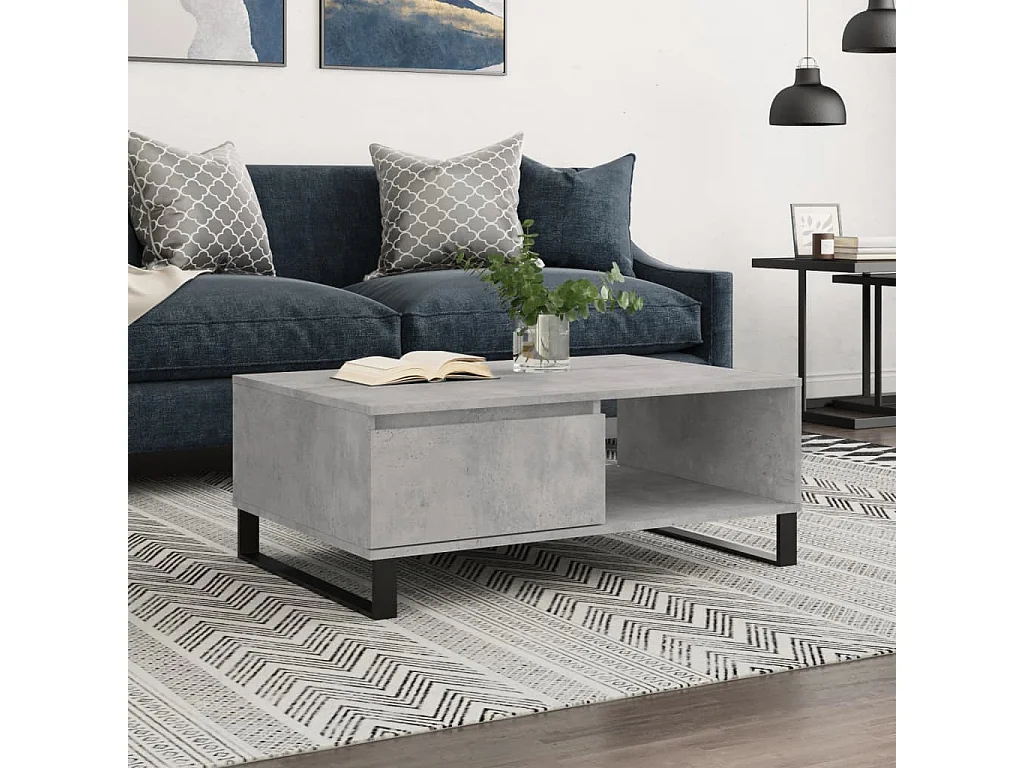 Table basse gris béton 90x60x35 cm bois d'ingénierie