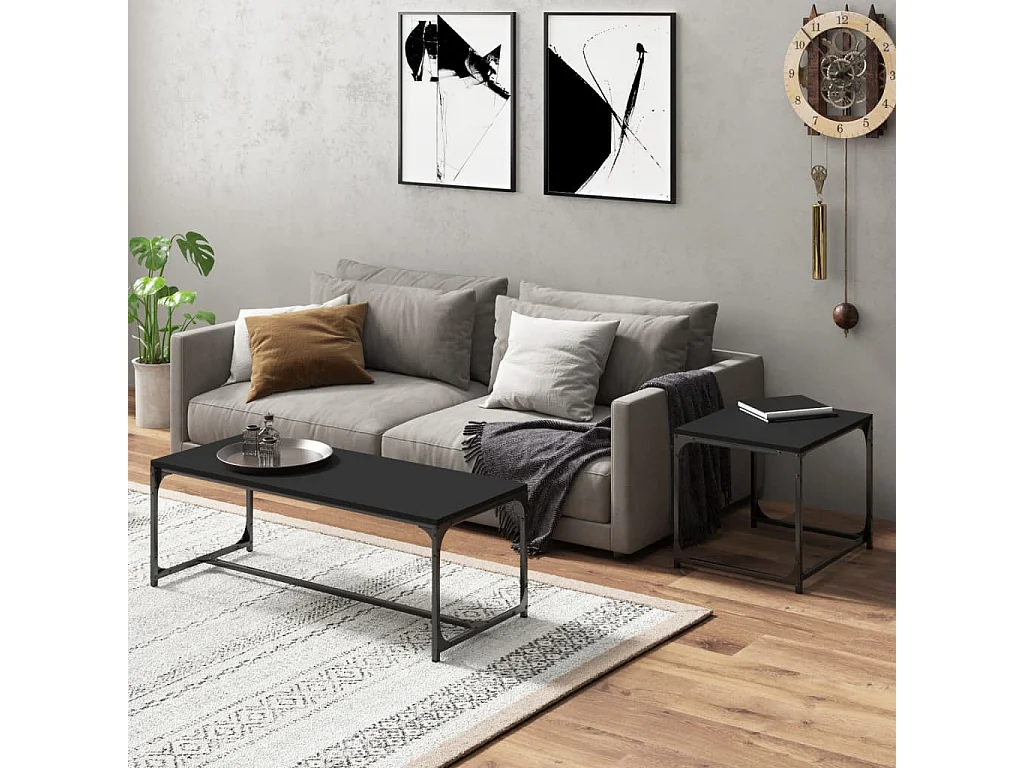 Goud Salontafels 2 stuks Zwart Bewerkt hout