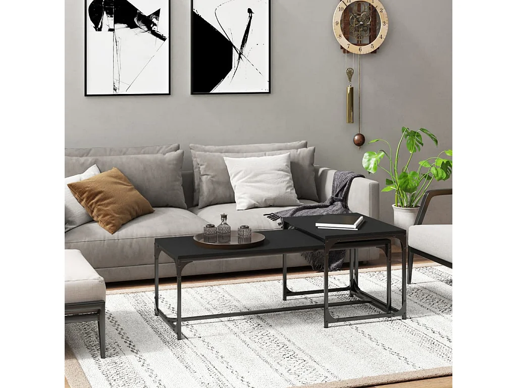 Goud Salontafels 2 stuks Zwart Bewerkt hout