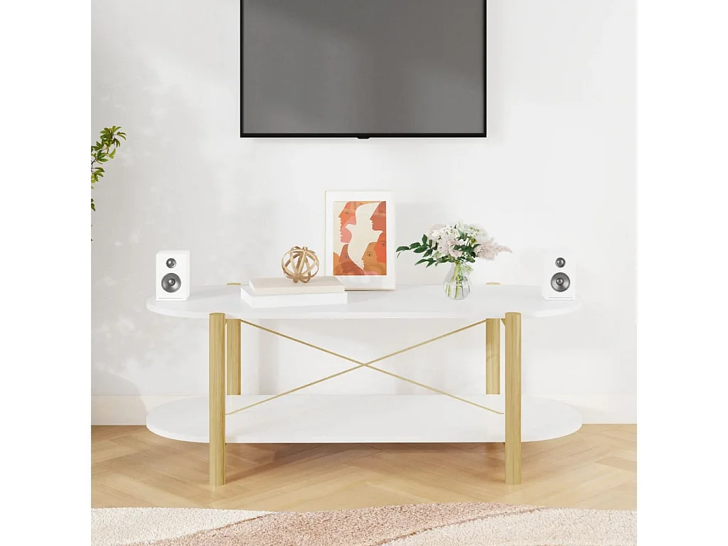 Goldfarbener Couchtisch Weiß 110x48x40 cm Holzwerkstoff