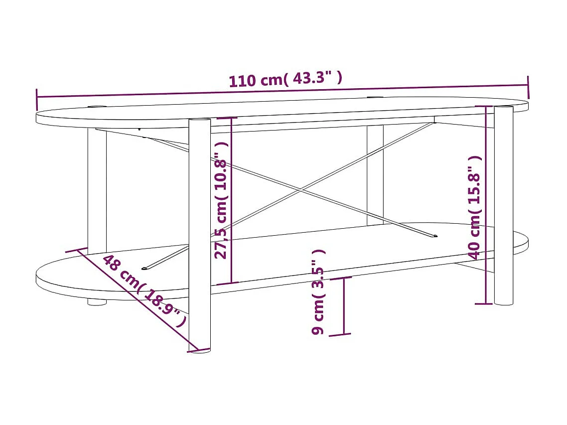 Goldfarbener Couchtisch Weiß 110x48x40 cm Holzwerkstoff