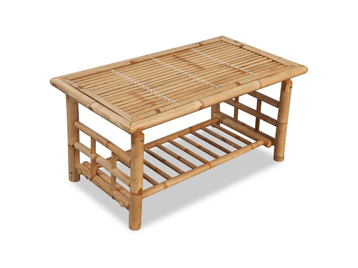 Goldfarbener Couchtisch aus Bambus, 90 x 50 x 45 cm