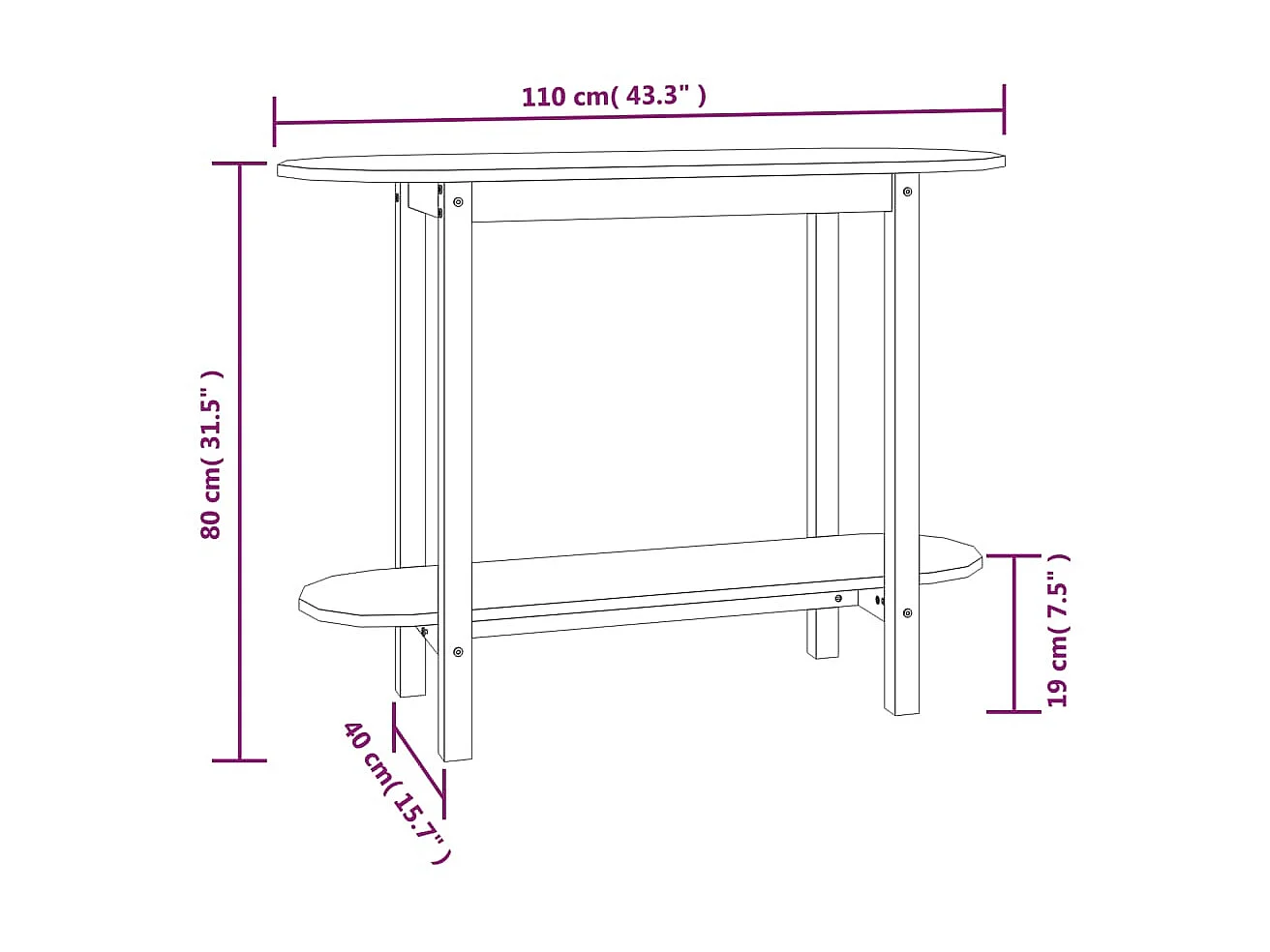 Table console Gris 110x40x80 cm Bois massif de pin