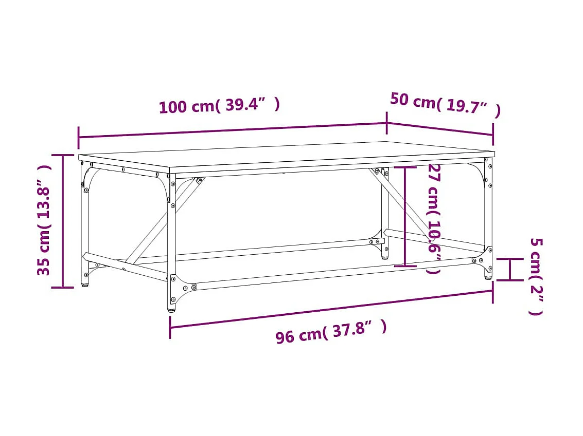 Gold Salontafel Zwart 100x50x35 cm Bewerkt hout